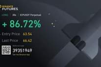 Może być zdjęciem przedstawiającym tekst „BINANCE FUTURES LONG 20x ICPUSDT Perpetual +86.72% 63.54 Entry Price . Last Price 66.42 2 H 39351949 GetBnApp”