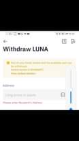 Może być zdjęciem przedstawiającym tekst „296 B/s 09:50 Withdraw LUNA Part of your funds locked and the available part can be withdrawn locked assets:0.004086BTC assets:0. View locked details> Address Long press to paste Please enter Recipient's Address”